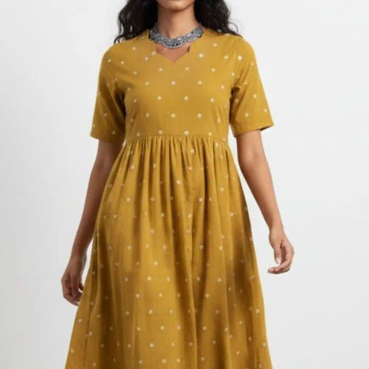 Mangalgiri South Cotton Kurti in Mustard with Screen-Printed Buti Sold by Manmohan Thakur · Wefashion.cc