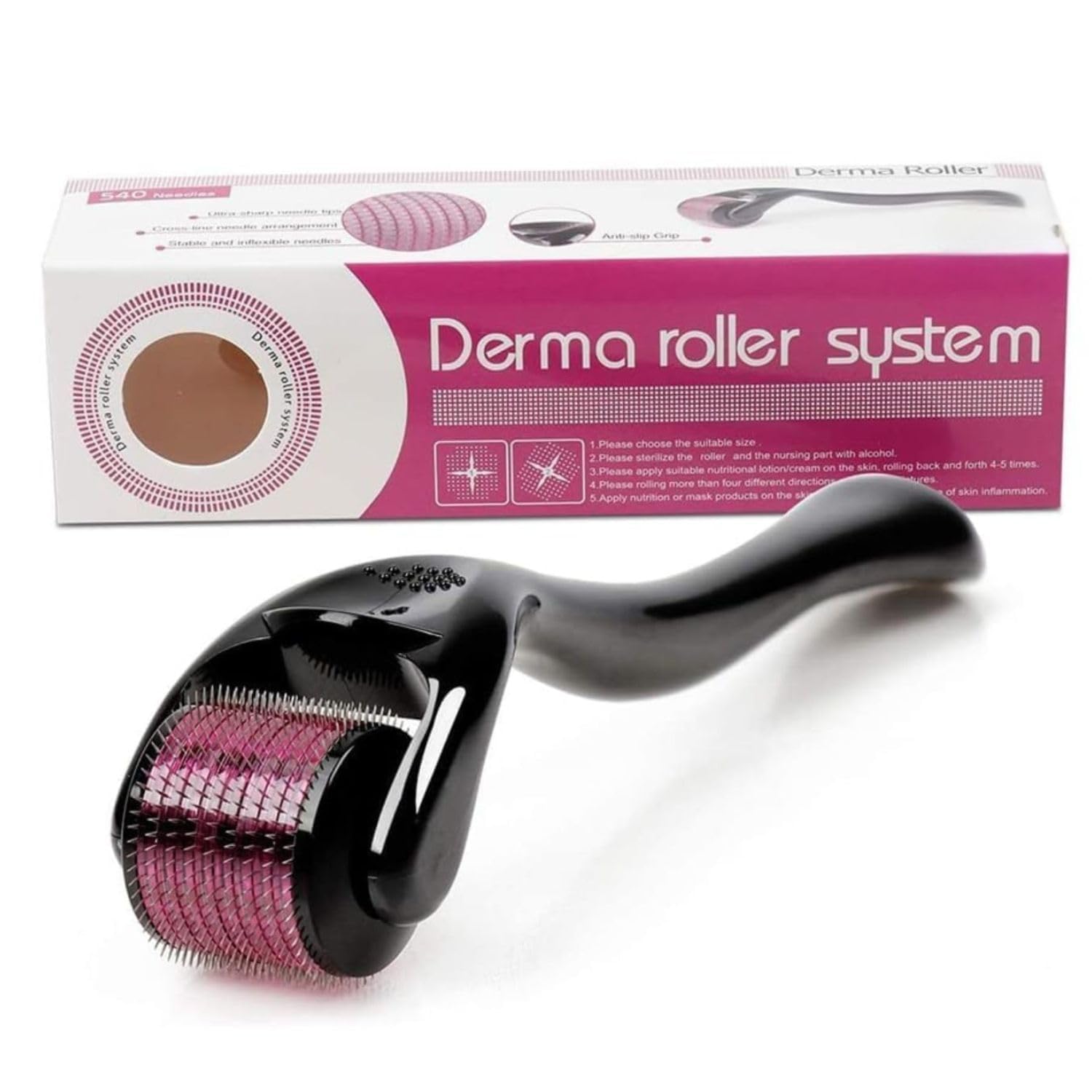 Derma Roller with 540 Titanium Alloy Micro Needles 0.5 mm | Suitable for Beard Also | Reduces Hair Fall | Stimulates Hair Follicles | Easy to use | Safe & Effective