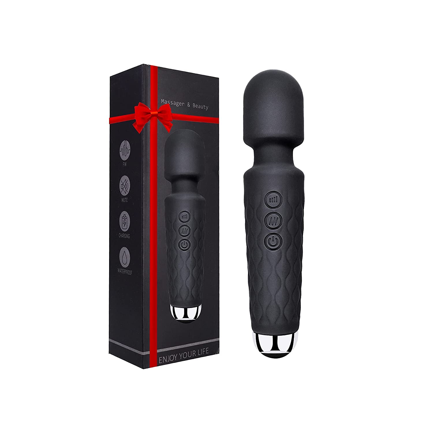 Full Body Massager for Women & Men, Rechargeable Wireless Massager Machine for Pain Relief, Handheld Massager with Medical Grade Silicone, 8 Speeds, 20 Modes (Black+)